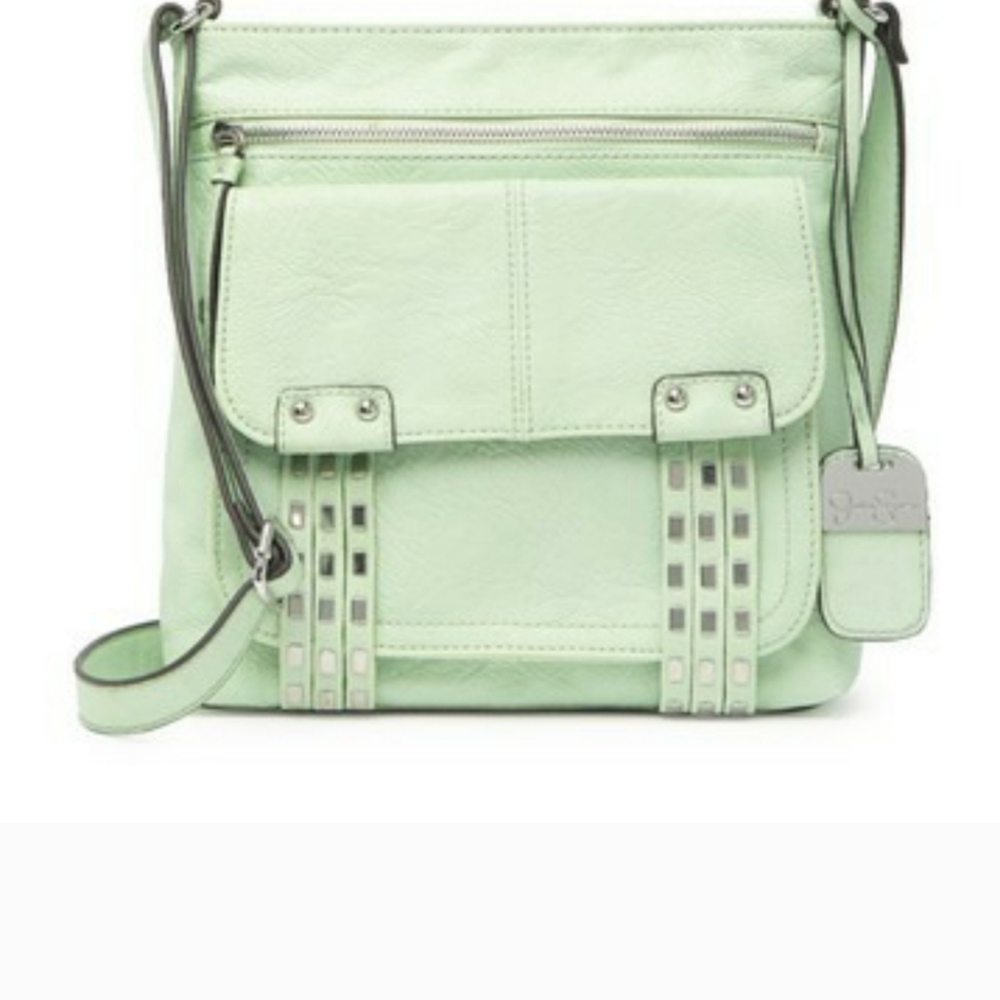 Jessica Simpson Green Crossbody Bag with Silver Hardware